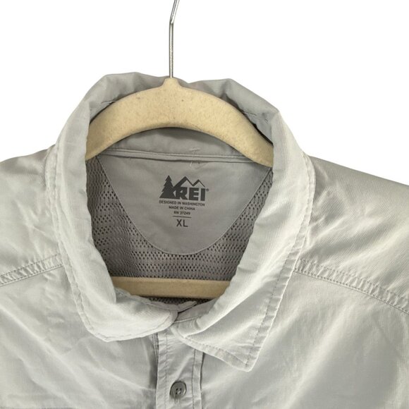 REI Mens XL Nylon Button Down Shirt Gray Long Sleeve Hiking Outdoor Travel - Picture 3 of 8
